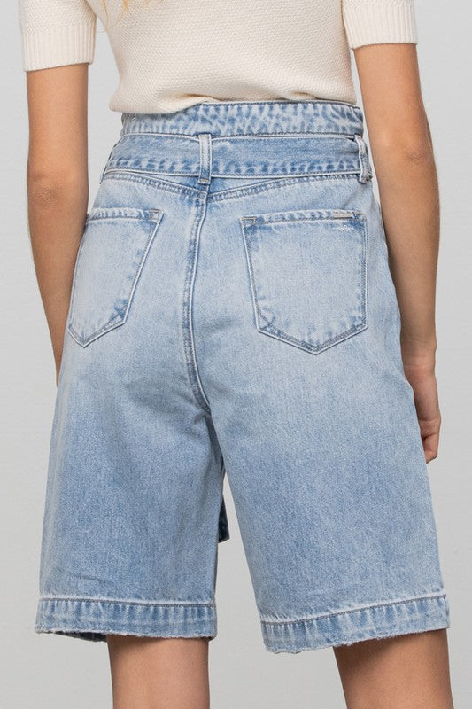 Belted Bermuda Denim Shorts