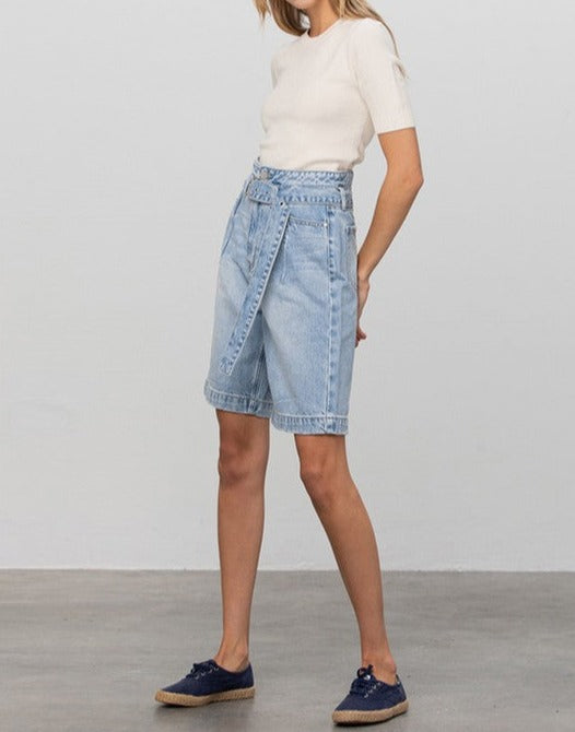 Belted Bermuda Denim Shorts