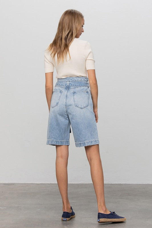 Belted Bermuda Denim Shorts