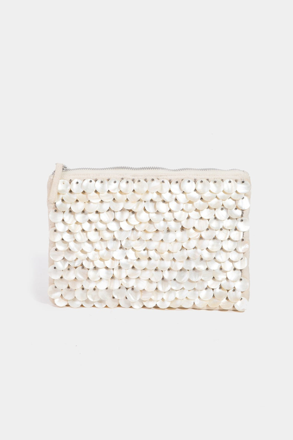 Mother Of Pearl Disc Beaded Clutch