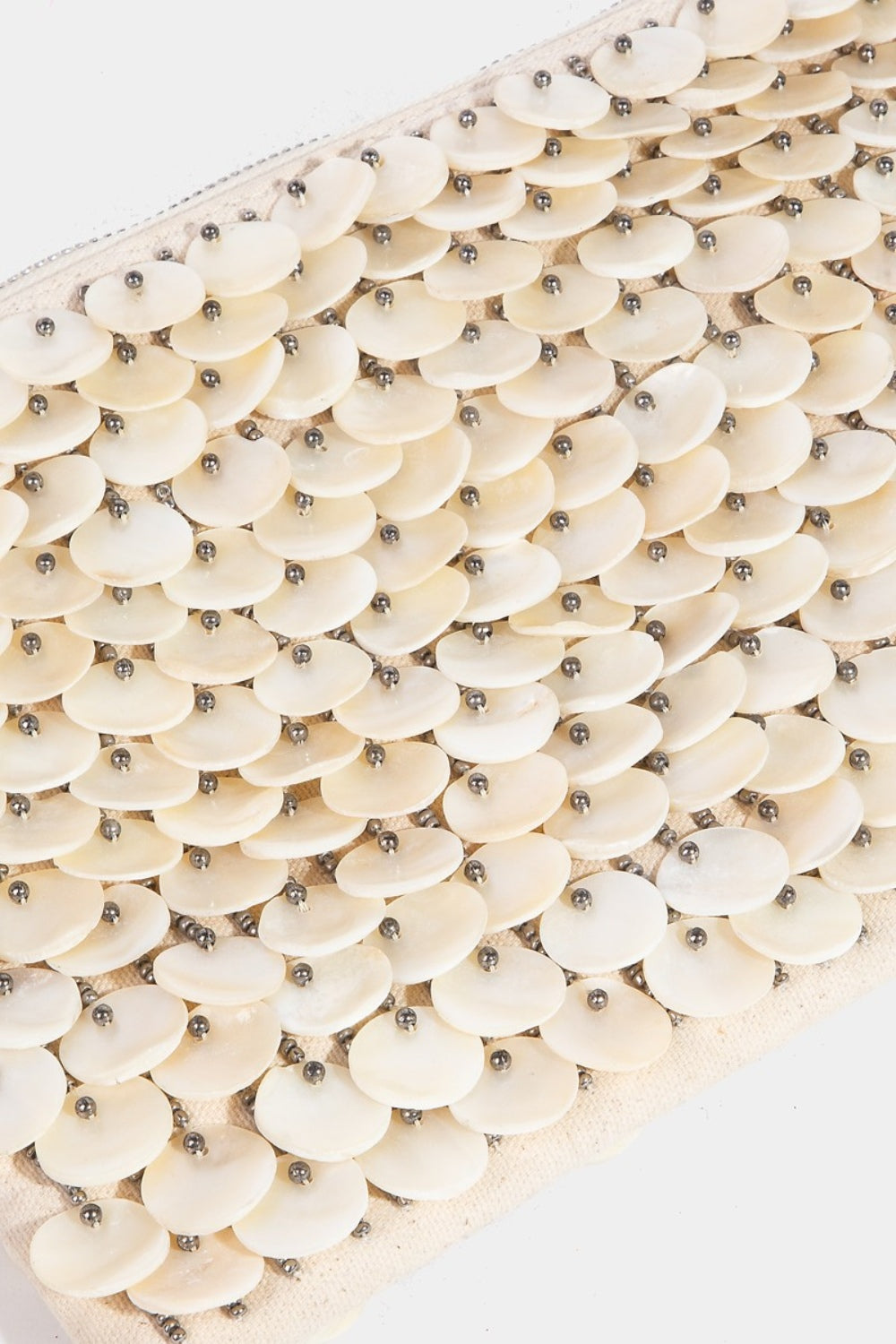 Mother Of Pearl Disc Beaded Clutch