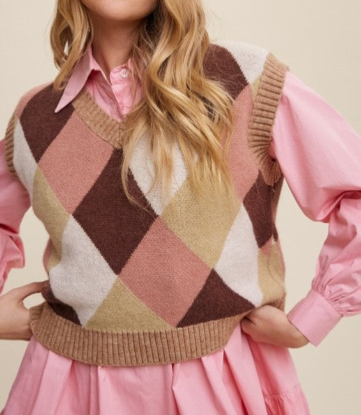 Argyle Cropped Sweater Vest