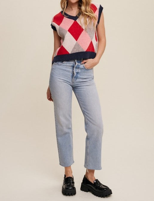 Argyle Cropped Sweater Vest