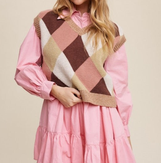 Argyle Cropped Sweater Vest
