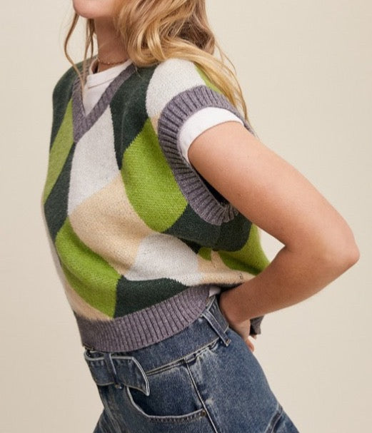 Argyle Cropped Sweater Vest