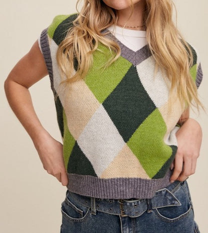 Argyle Cropped Sweater Vest