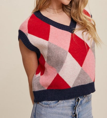Argyle Cropped Sweater Vest