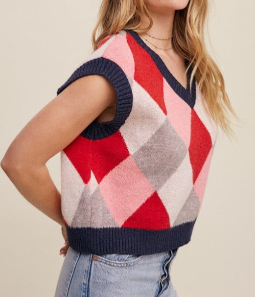 Argyle Cropped Sweater Vest