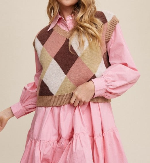 Argyle Cropped Sweater Vest