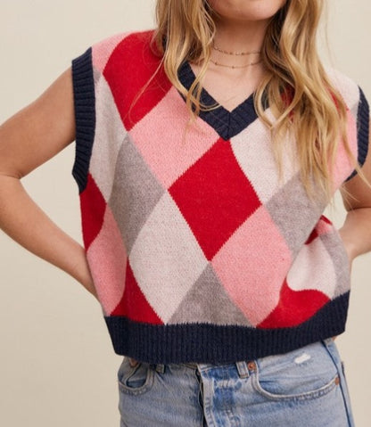 Argyle Cropped Sweater Vest