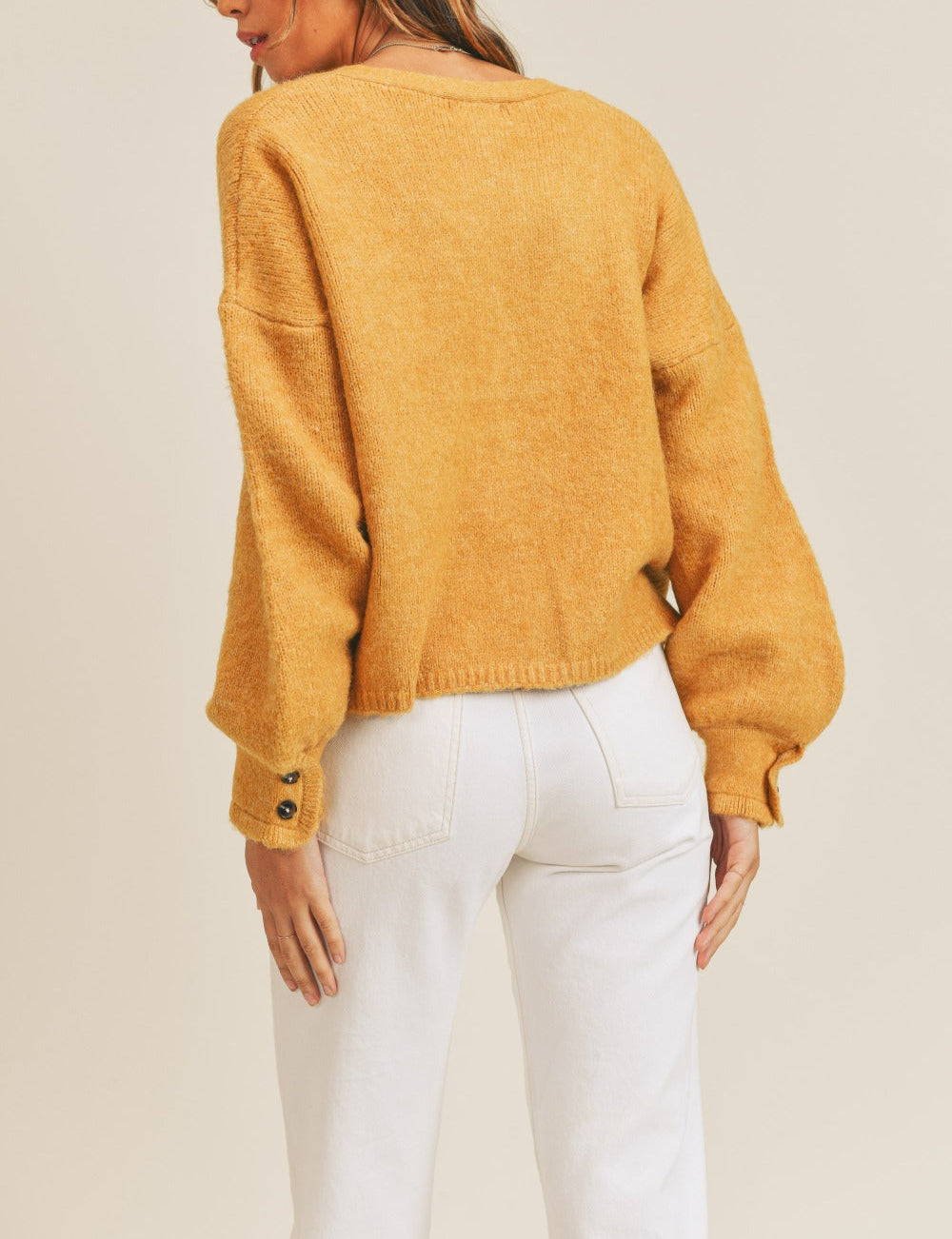 A.Jesdani Women's Mustard Button Down Cardigan - Long Sleeve Soft Knit Sweater, Medium